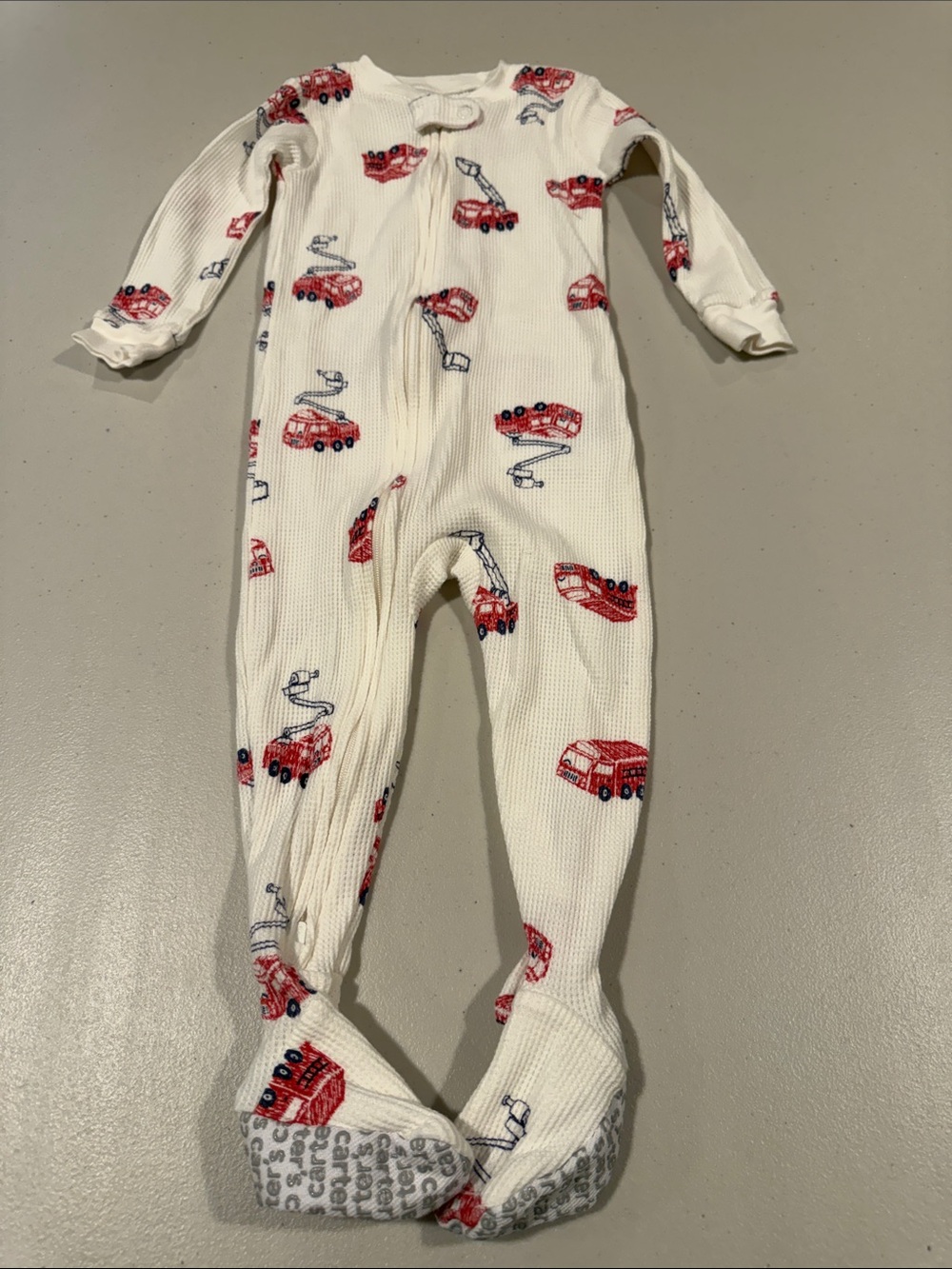 Carter's White Footed One-Piece with Red Fire Truck Print